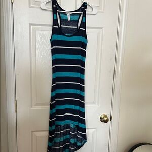 Ambiance Navy and Teal Striped High Low Dress